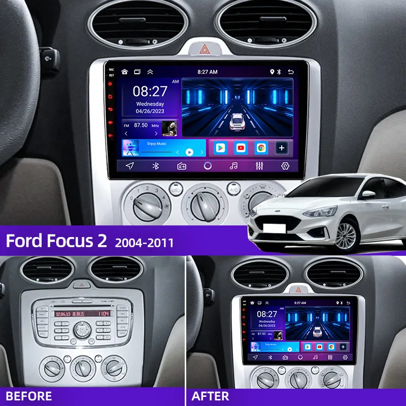 Android 14 Car Radio Multimedia Player Navigation GPS 2Din Carplay Stereo DVD for Ford Focus 2 3 Mk2 Mk3 2004 2005-2011