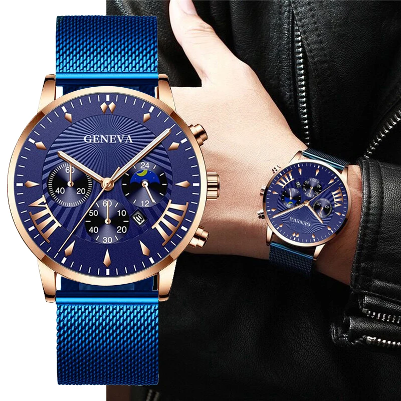 

2023 New Hot Selling Casual Simple Roman Scale Calendar Dial Men's Quartz Mesh Band Watch Boyfriend Holiday Luxury Gift