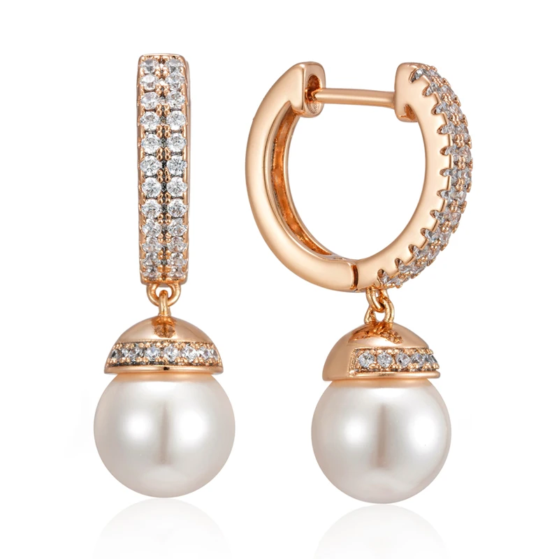 Kinel Luxury 585 Rose Gold Color Pearl Drop Earrings for Women Unique Natural Zircon Accessories Bridal Wedding Jewelry 2023 New