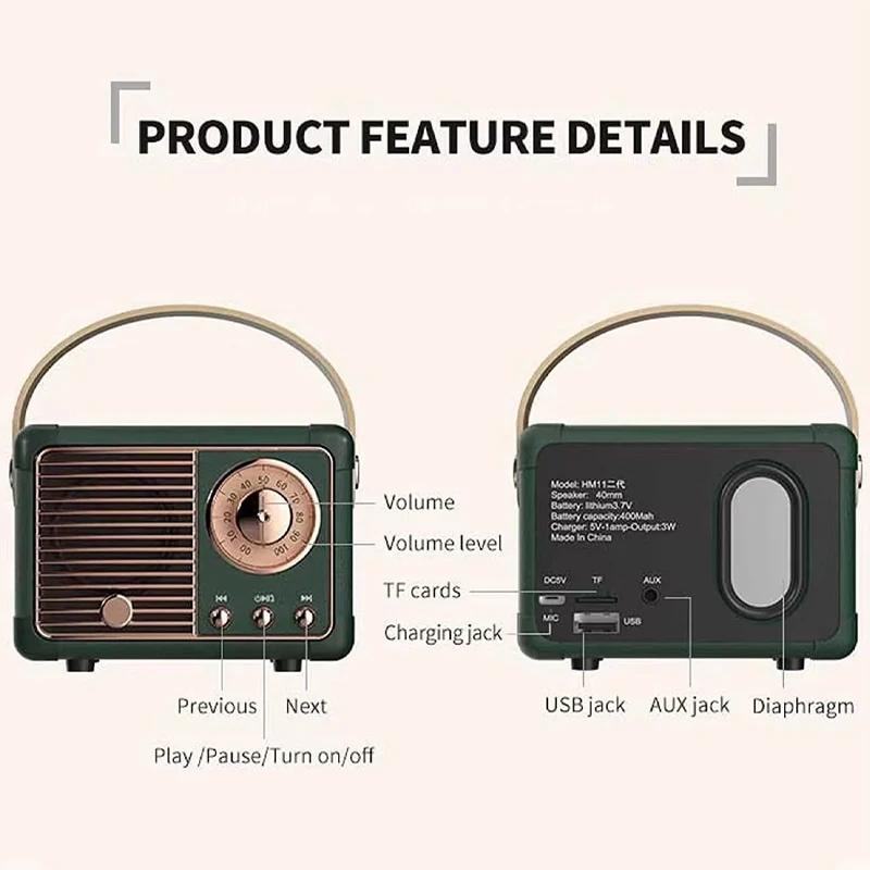 HM11 Portable Bluetooth Speaker Wireless Bass Subwoofer Outdoor For Car Stereo Loudspeaker Mini Retro Music Box for Ios/android bluetooth speaker portable speaker mini bluetooth speaker audio speaker mini sound box bass speaker