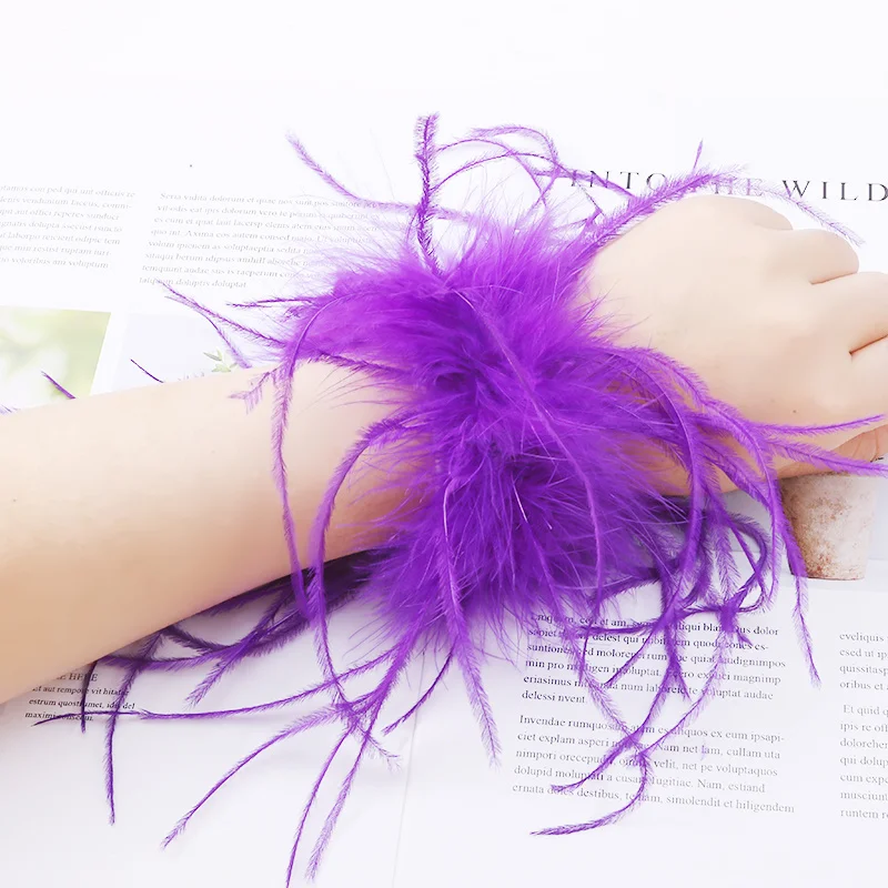 

Женские меховые манжеты из страусиных перьев, модные однотонные меховые манжеты, манжеты, аксессуары для волос, ножные браслеты, меховые манжеты из перьев