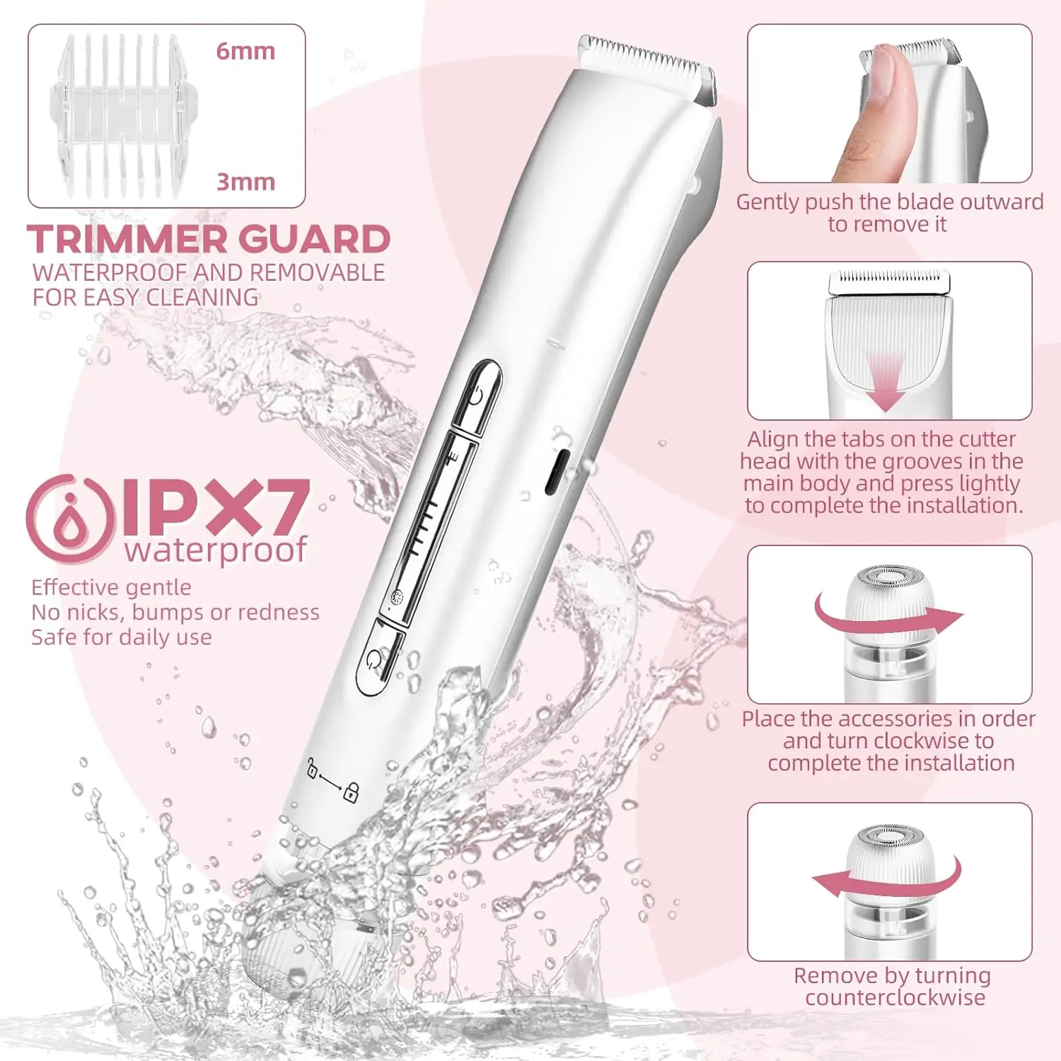 2 in 1 Electric Women Shaver Dual Head Bikini Trimmer Waterproof Wet Dry Use Facial Hair Remover for Underarm Leg Arm Body Face