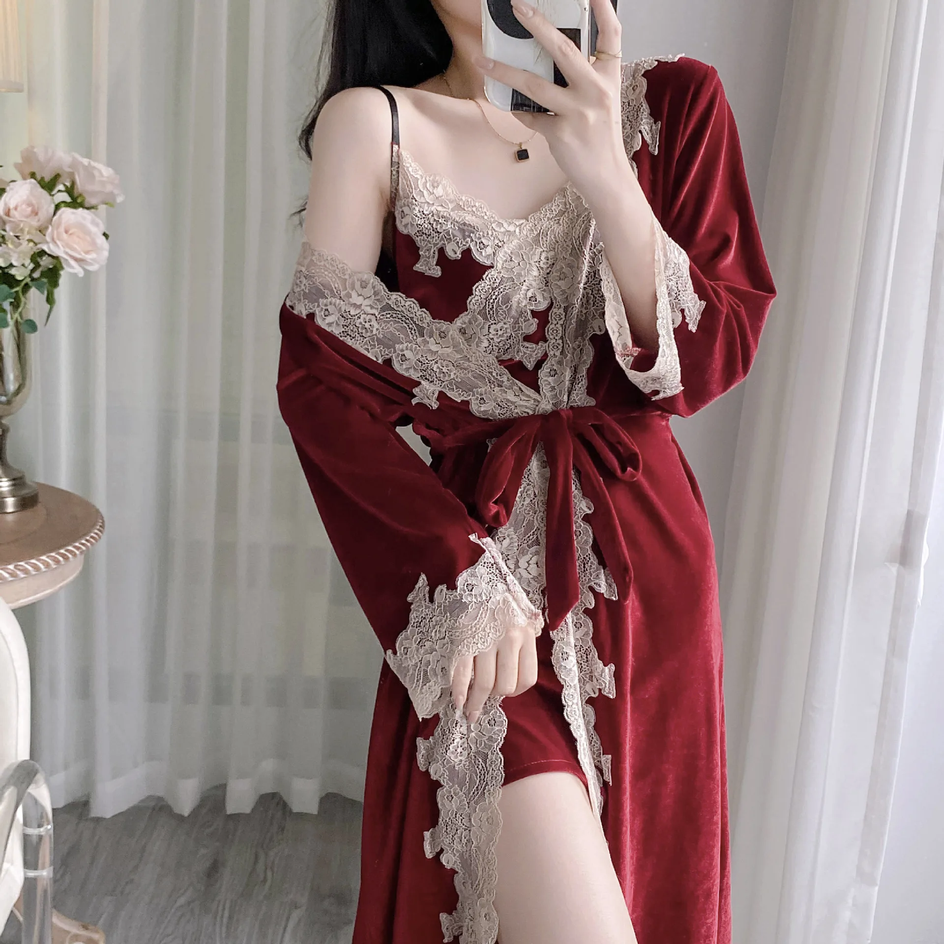 ALSLIAO Women Satin Robes Summer Wrap Dressing Gown Bathrobe Nightgown  Pajamas Red L - Walmart.com