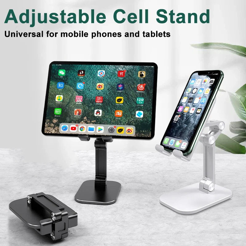 

Foldable Desk Mobile Phone Tablet Holder Three Sections Portable Lifting Live Broadcast Stand Adjustable Cell Stand Lazy