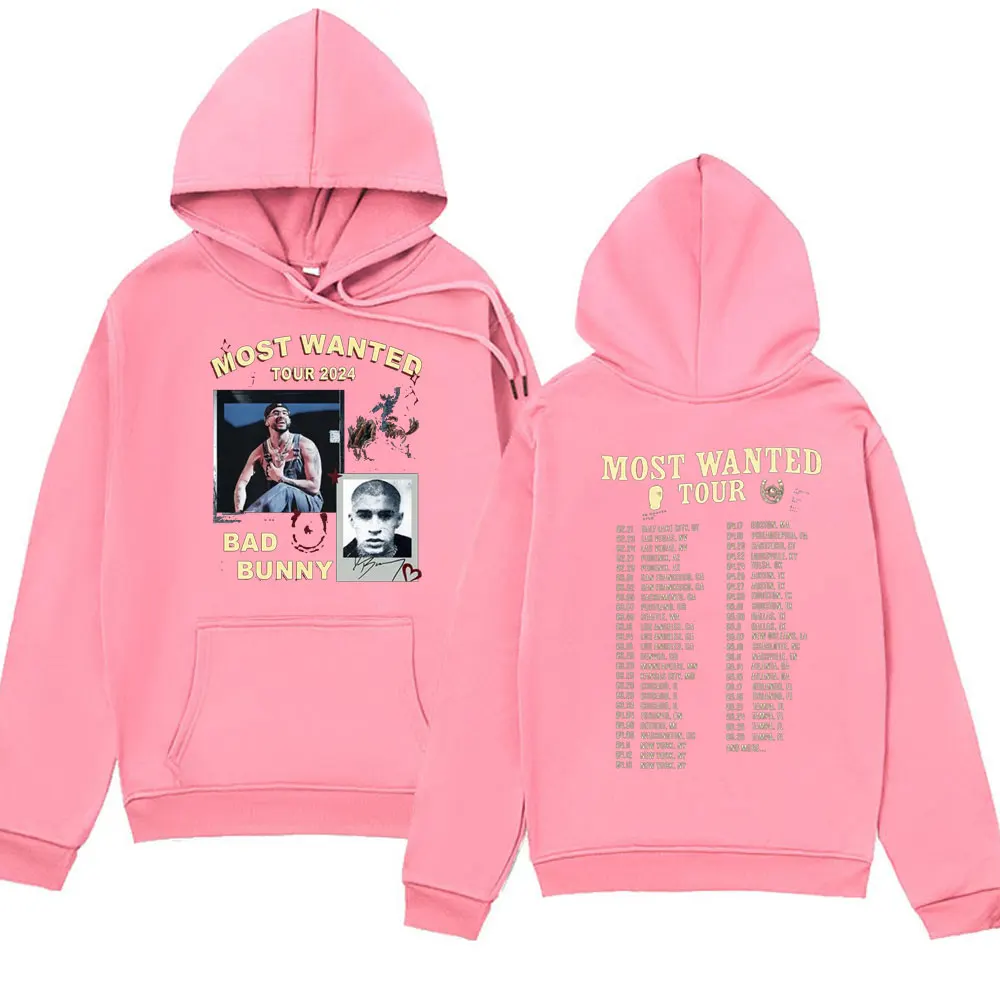 Rapper Bad Bunny Most Wanted Tour 2024 Hoodies Men Women Stylish Retro Harajuku Streetwear Long-sleeved Sweatshirt Male Hoody