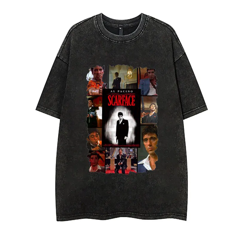 

Vintage Washable T-shirt Movie Scarface Look At Me Print T Shirts Al Pacino Tony Montana Gothic Harajuku Tshirts Men Streetwear