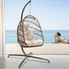Swing Egg Chair Indoor Outdoor Patio Wicker Hanging Chair with Stand All Weather Egg Hammock Chairs with Cushions Swinging Chair 2