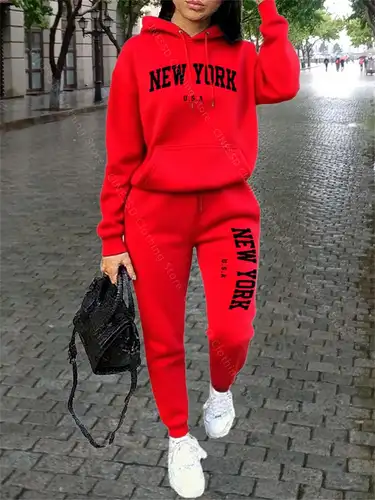 NEW YORK Women Sweatsuit Autumn Winter Two Piece Set Hoodie Pants High quality Loose Fashion Streetwear Ladies Tracksuit Outfits - Image 10