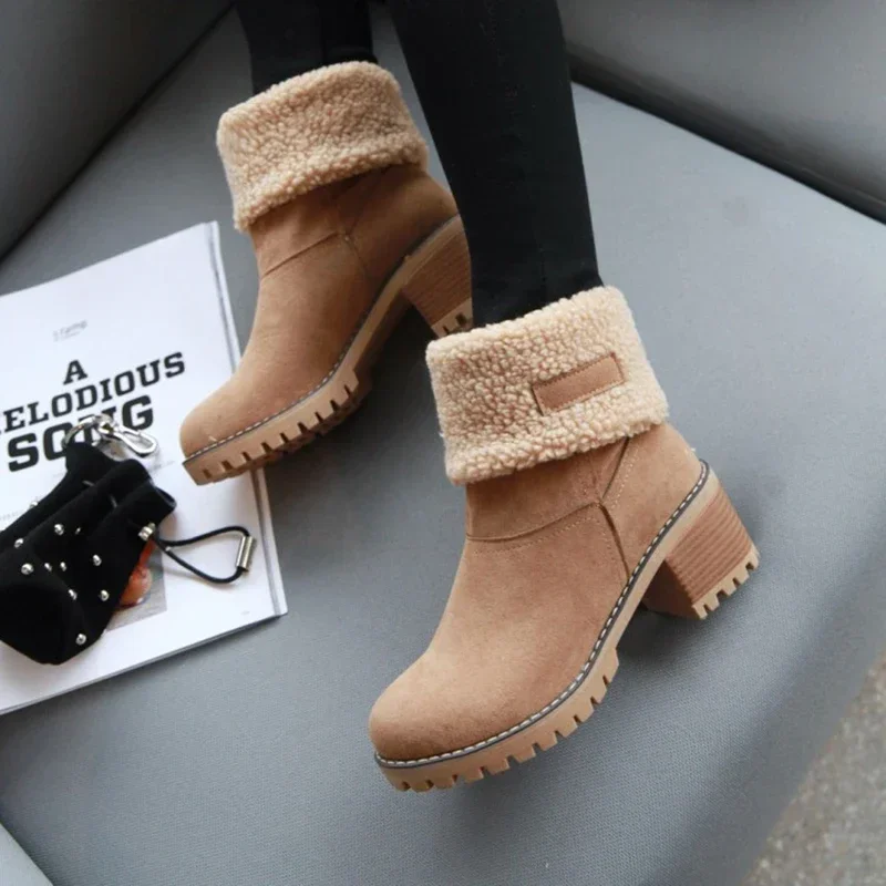 

Women's Fur Warm Snow Boots 2023 Winter New Warm Wool Booties Ankle Boot Platform Shoes Turned-over Edge Casual Women Mid Boots