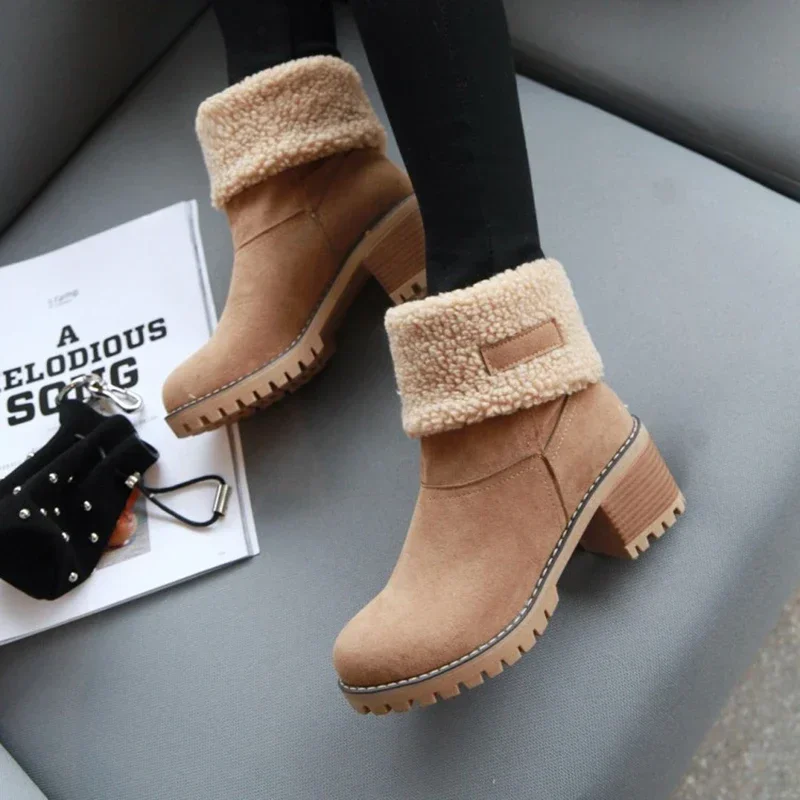 Women's Fur Warm Snow Boots 2023 Winter New Warm Wool Booties Ankle Boot Platform Shoes Turned-over Edge Casual Women Mid Boots