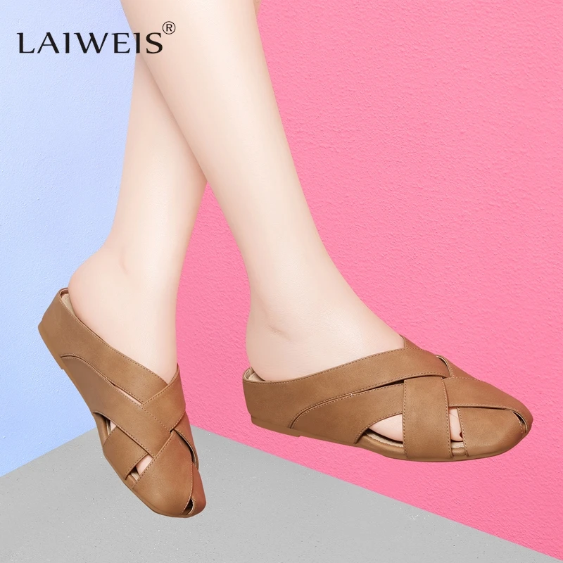 

2024 NEW Summer Luxury Women Mules PU Leather Shoes for Women Square Toe Chunky Heel Modern Sandals Cover Toe Women Slippers