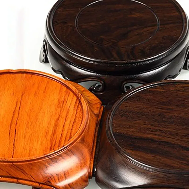 Red Wood Carving Vase, Circular Tea Pot, incense Burner, Fish Bowl, Decoration Base, Solid Wood Support