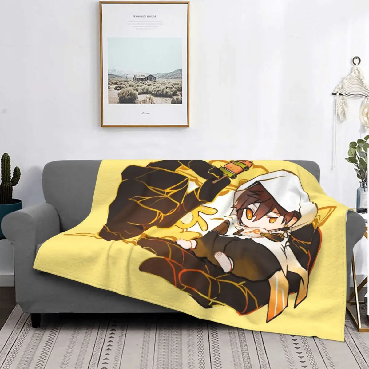 

Genshin Impact Chibi Zhongli Geo Giant Hand Blanket Flannel Summer Lightweight Thin Throw Blankets for Sofa Car Bedspreads