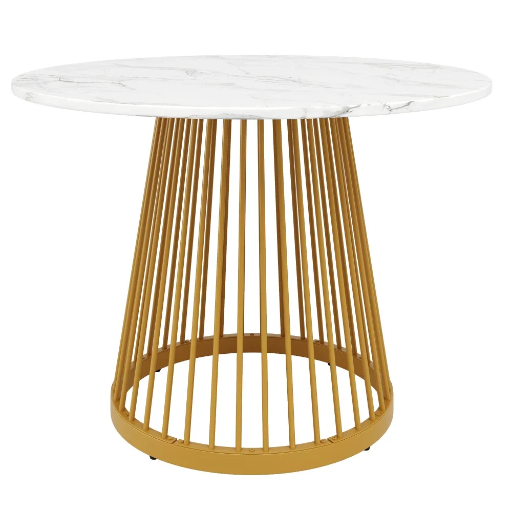 Modernes Esstisch-Set (5-teilig), mit 4 Stühlen, Küchentisch-Set, runder Küchentisch mit 80 cm Durchmesser, goldene Metallbeine – Detail 8