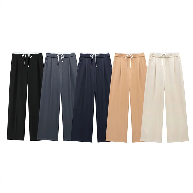 

Summer Women's Pants 2024 Women's High Waist Wide Leg Pants Casual Loose Splicing Simple Long Trousers