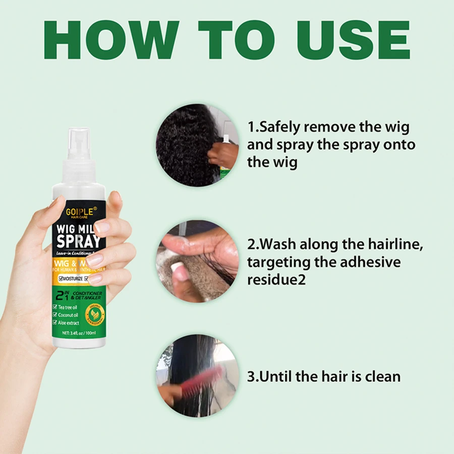 Wig Milk Spray Moisturizing Care Spray for Wig Synthetic Hair Prevent Frizz Leave-in Conditioner 100ml for Wigs Smooth and Shine
