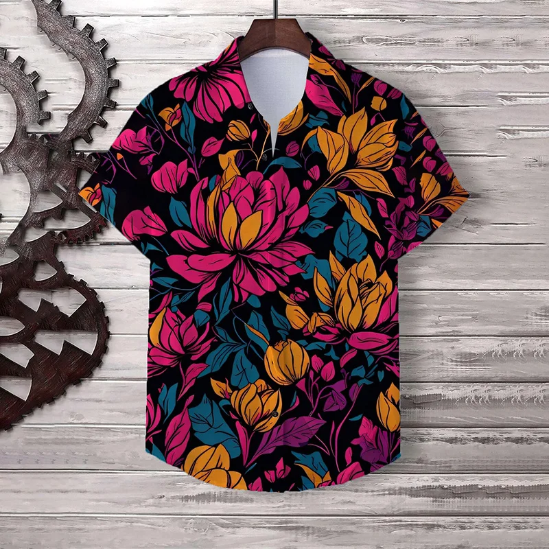 

Винтажные крутые 3d-рубашки с тропическим цветочным принтом, рубашка с графическим отворотом и тропическими листьями, женская одежда, короткая рубашка Y2k