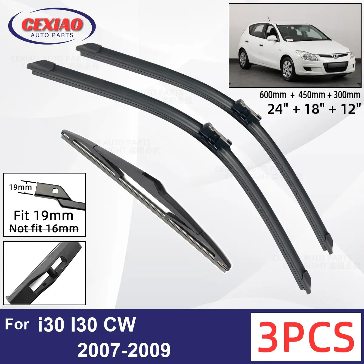 For Hyundai i30 I30 CW 20072009 Car Front Rear Wiper Blades Soft