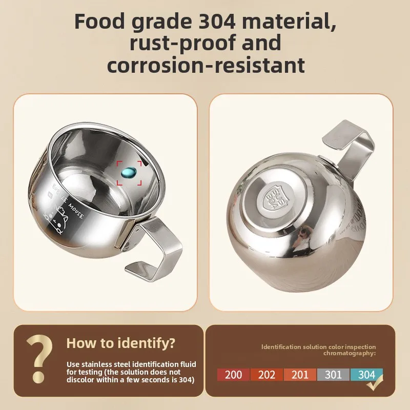 Double-layer Stainless Steel Baby Water Cup Children's Rice Mug with Handle Fall Resistant Anti Scalding Food Grade Drinking Cup