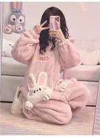 Coral Velvet Onesies Women Cute Rabbit Kigurumi Unicorn Preppy Cartoon Hooded Kawaii Thicker Winter Warm Cotton Pajamas Homewear - Image 3
