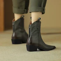 2026 Autumn/winter Women Boots Genuine Leather Western Boots Women Shoes Pointed Toe Chunky Heel Chelsea Boots Retro Ankle Boots - Image 6