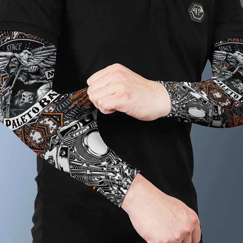 2 Pezzi Traspirante Quick Dry Moto Rider Arm Tattoo Sleeves 3D Ciclismo Arm Cover Anti-Uv Basket Fishing Arm Warmers Cuff