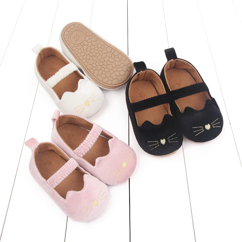 Baby Shoes Cute Kitty Toddler Outdoor Walking Mary Jane Shoes Slip on Style TPR Sole Anti Slip for Baby Prewalking