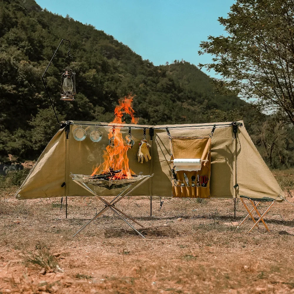 

Outdoor Thickened Canvas Fabric Fence Camping Stove Wind Breaker Outdoor Cooking Wind Shield For Camping Windscreen