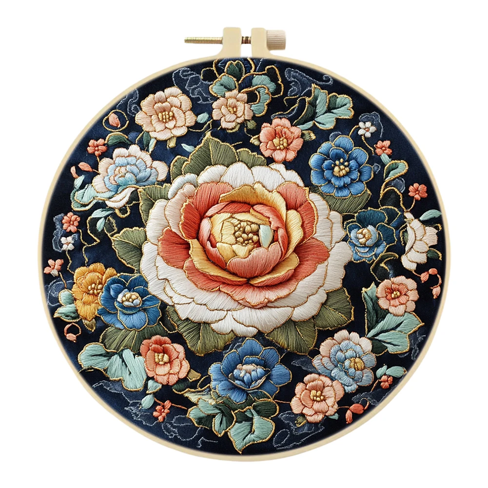 Flower Stamped Cross Stitch Embroidery Kits Hoop Cloth Color Thread