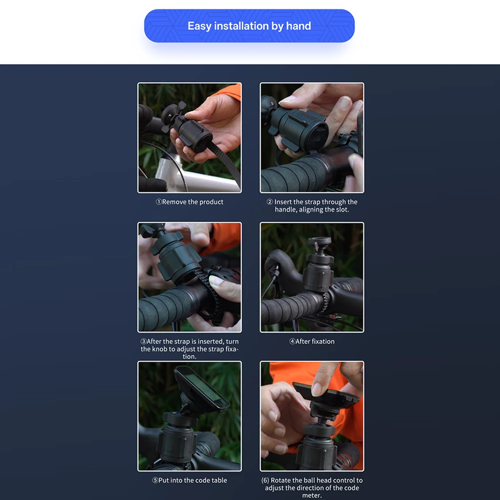 Black PA6 Bike Handlebar Computer Holder with 360 Rotation for MTB Road Bikes