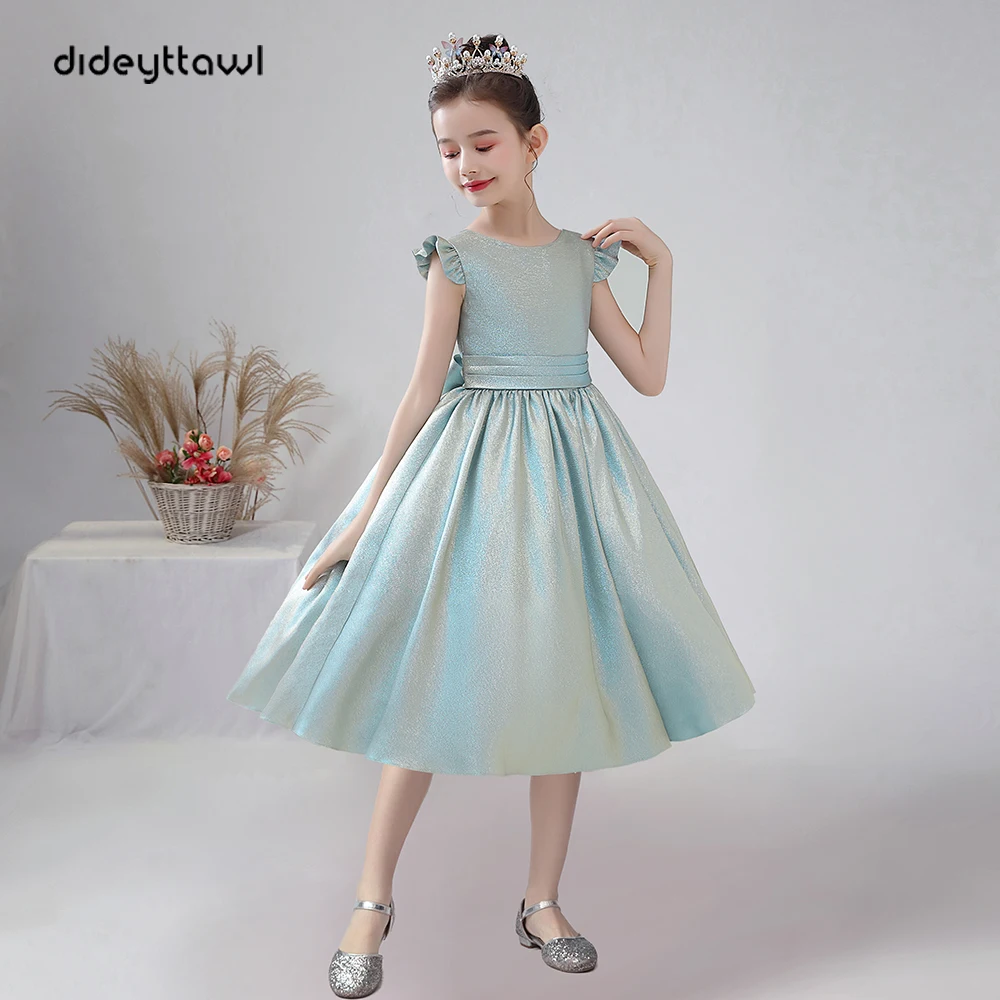 Dideyttawl Short Sparkly Satin Girl Dress Knee Length Junior Concert Birthday Party Pageant Gown Children wedding dress