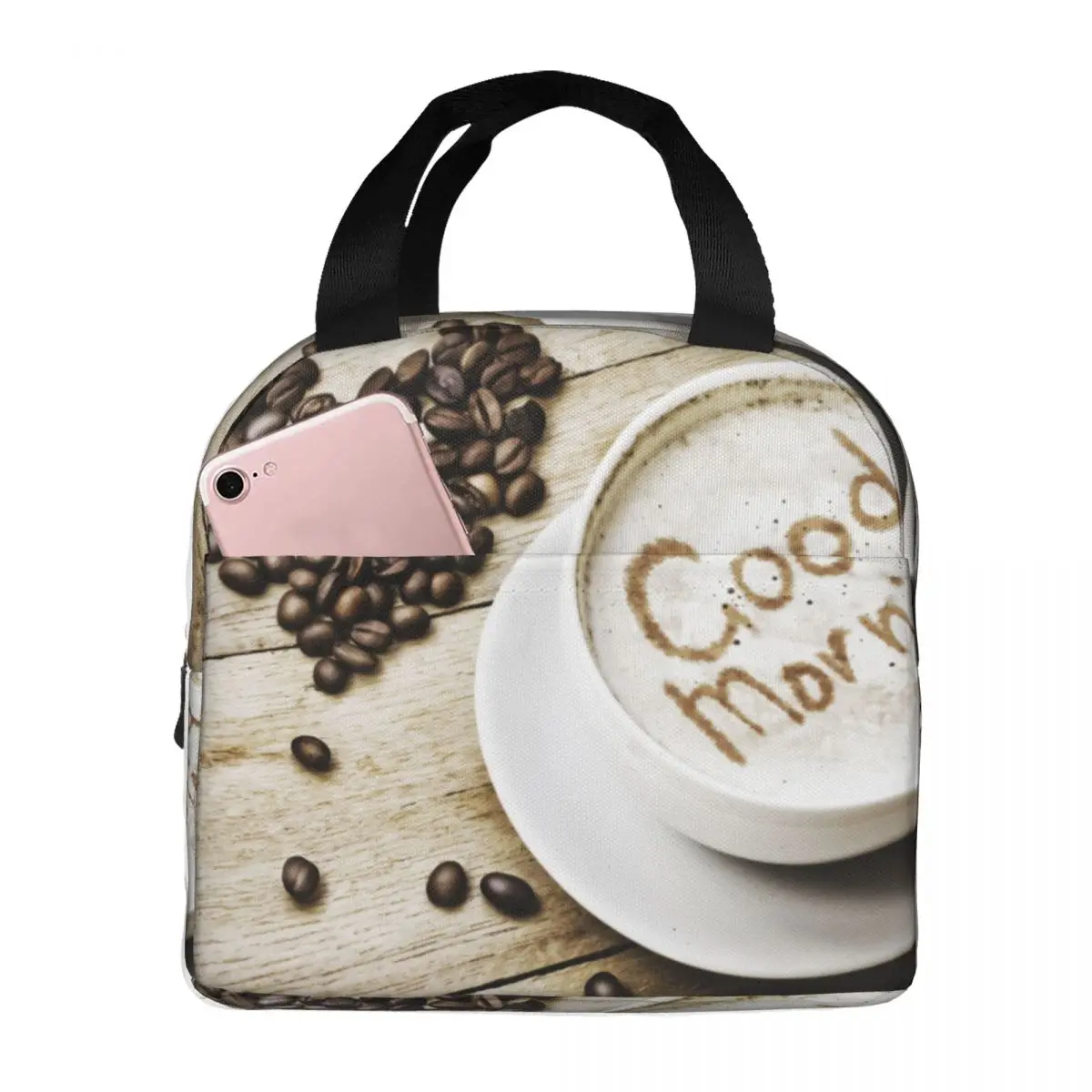 

Cup With Coffee Portable Insulated Oxford Lunch Bag Reusable Lunch Box Lunch Organizer Thermal Cooler Tote Bag