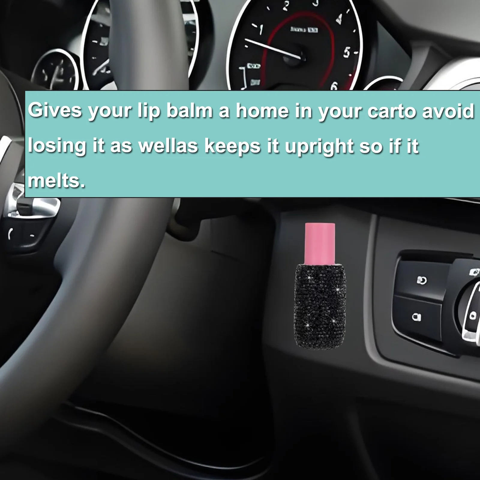 Car Chapstick Holder Bling Makeup Holder Rhinestone Car Accessories for Women Interior Suitable for Most Vehicles Auto Interior