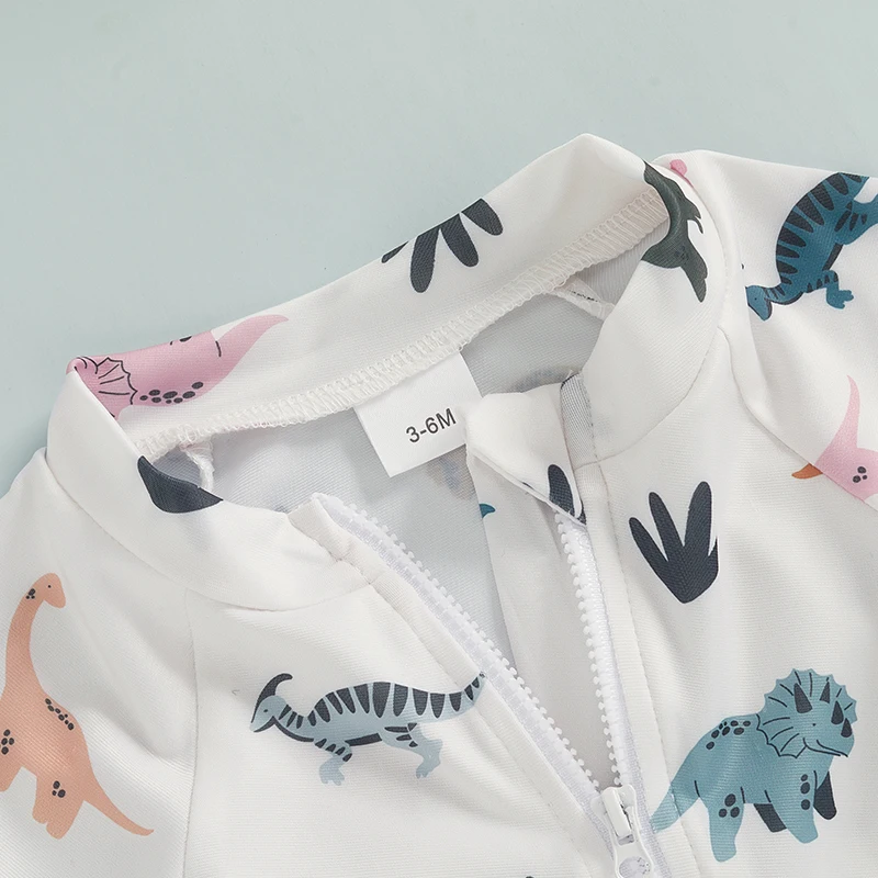 Citgeett Summer Toddler Boys Swimsuit Playsuits Cartoon Print Zipper Short Sleeve Bathing Suit Cap Clothes
