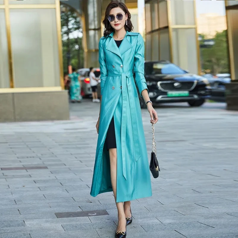 

Trench Coat Women 2023 Spring Autumn New Glossy Fashion All-match Windbreaker Jacket Female Large Size Double Breasted Outerwear