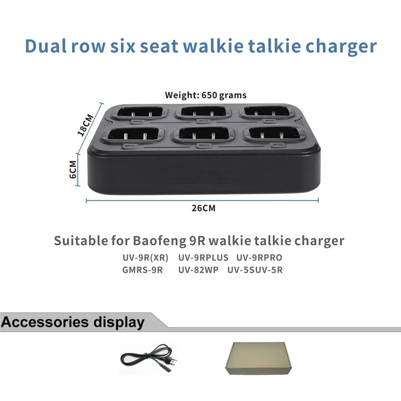 Original BAOFENG Walkie-talkie Six-Way Charger Stand Multi Rapid Charger Desktop For UV-9R/XR UV-9RPlus UV-9RPRO GMRS-9R UV-82WP