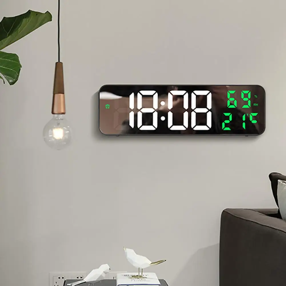 YOUZI LED Digital Wall Clock Large Screen Wall-mounted Time Temperature Humidity Display Electronic Alarm Clock 6