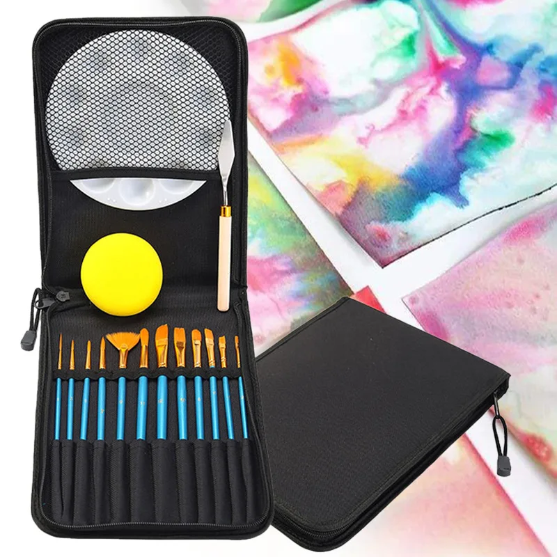 

Face body paint art brush nylon wool canvas bag 12pcs Palette oil brush set watercolor acrylic oil brush wholesale