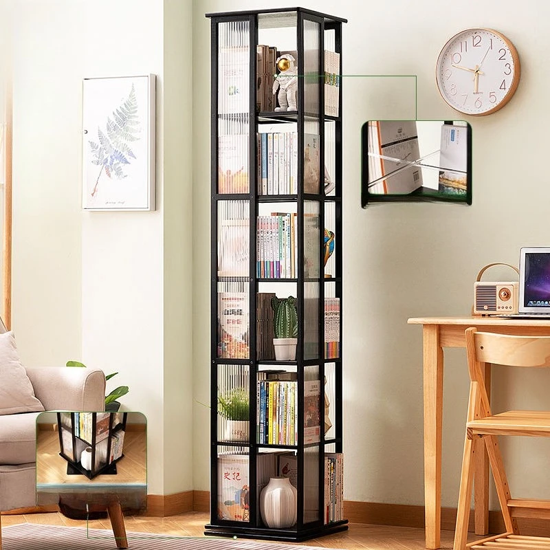 360 Degree Rotating Bookshelf Floor Standing Storage Rack Creative Bookcase for Home Living Room Student Kids Book Organizer
