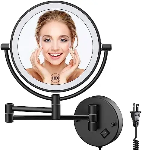 

Makeup Mirror with Magnification, 8 Inch LED Mounted Makeup Mirror,Double Sided with 1X/10X Vanity Mirror Extendable Arm 360°