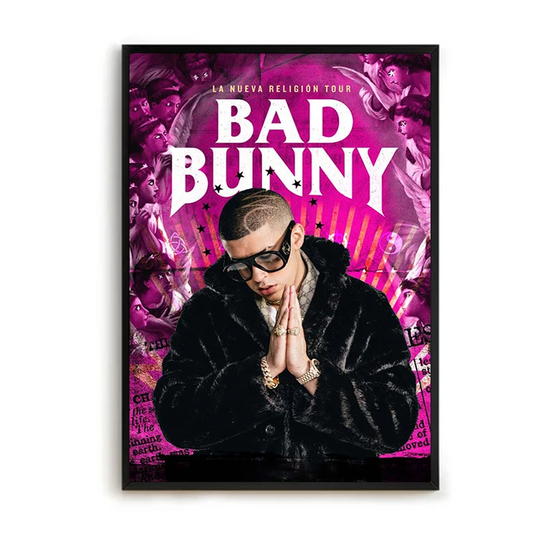 

Bad Bunny Posters Hip Hop Decorative Pictures for Living Room Decor Rapper Paintings on the Wall Canvas Home Decorations Poster