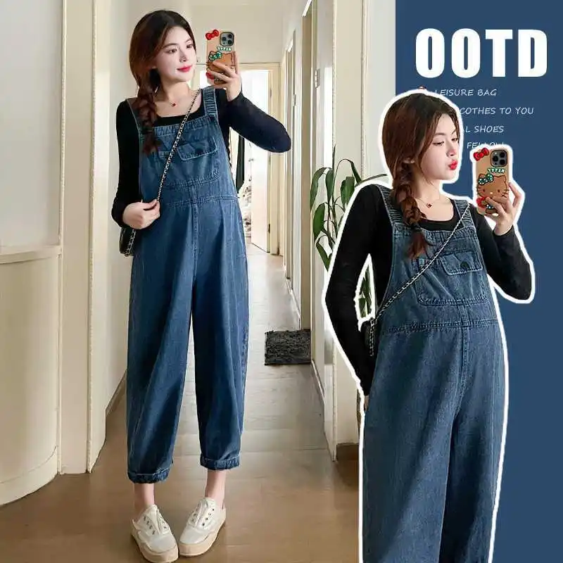 Vintage Denim Maternity Jeans for Pregnant Women Spring Wide Leg Loose Overalls Pants Jumpsuits maternity jeans