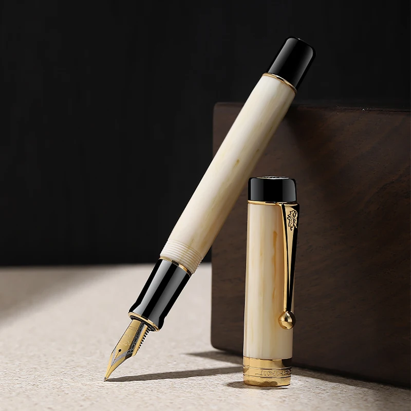 Jinhao 100 Ivory White Resin Barrel 0.38mm Extra Fine Nib Fountain Pen Gold Trim With Converter Business Office School Supplies ivory