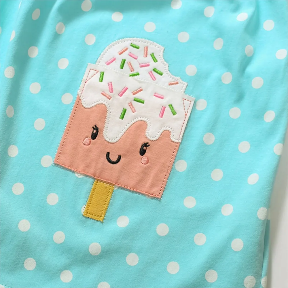2-7t Children 's Clothing for Kid Baby Girls Summer Cotton Children Clothes Cartoon Ice Cream Popsicle Kids Dresses