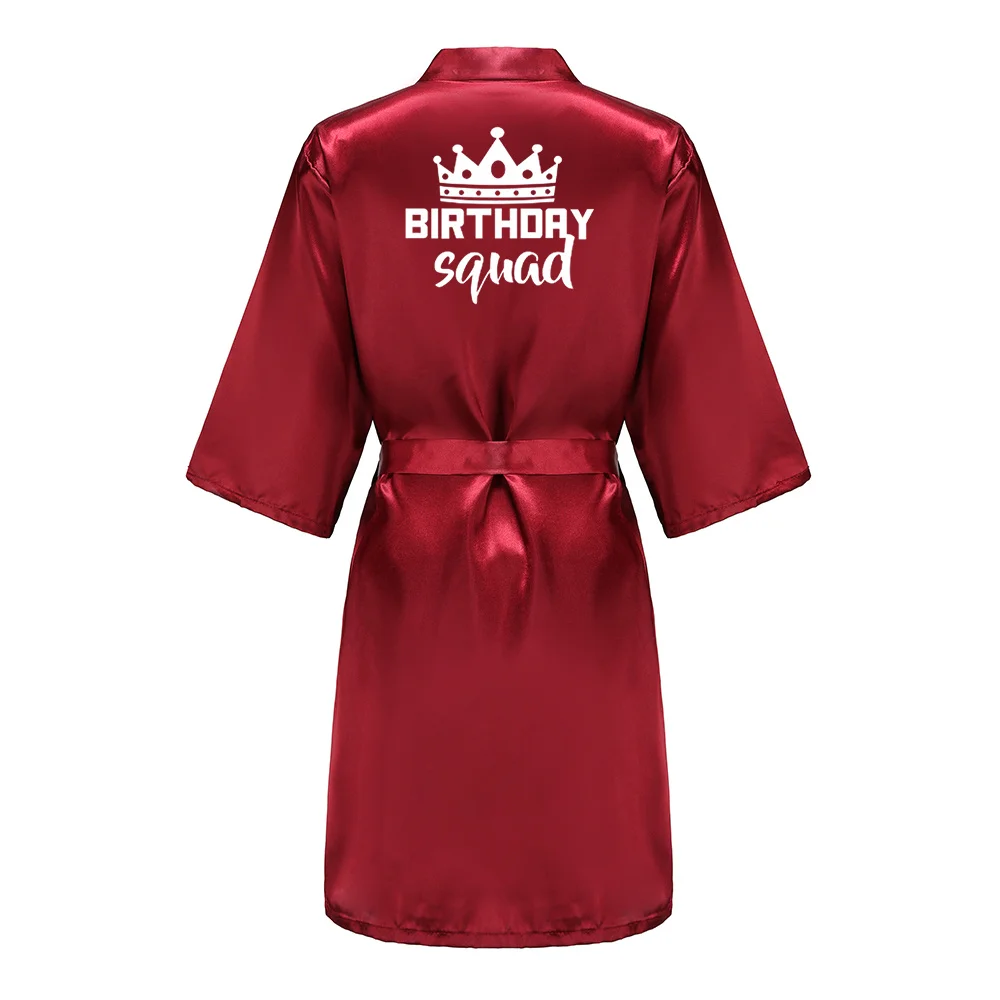 Women Sleepwear Silk Robe Sleepwear Pajamas Cotton Bathrobe Birthday Party Queen Squad Robes Satin Pamas Dressing Gown White Writing Kimono Bathrobe