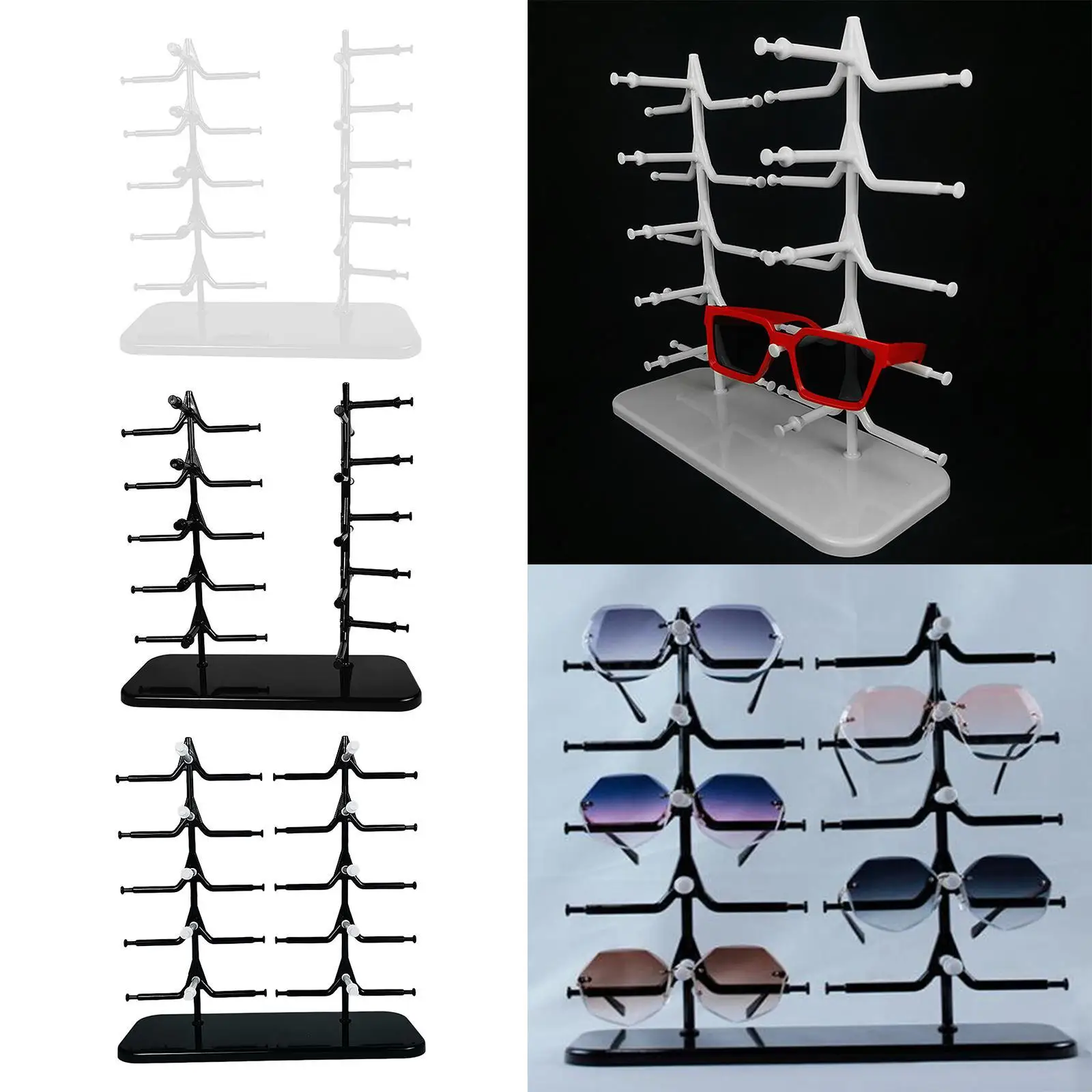 10 Pairs Sunglasses Rack Shelf Eyewear Eyeglasses Frame Glasses Display Stand Organizer Show Holder Tray 5 Layer Space Saving