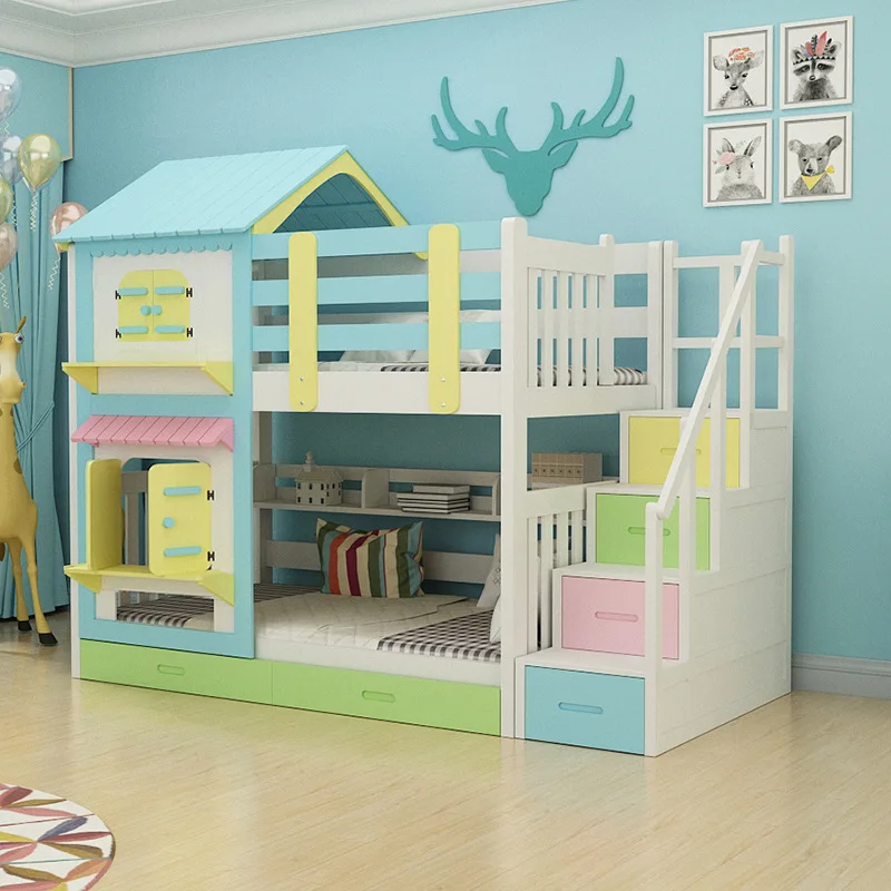 

All solid wood children's upper and lower bunk beds, high and low beds, wooden beds, two-layer multi-functional combination