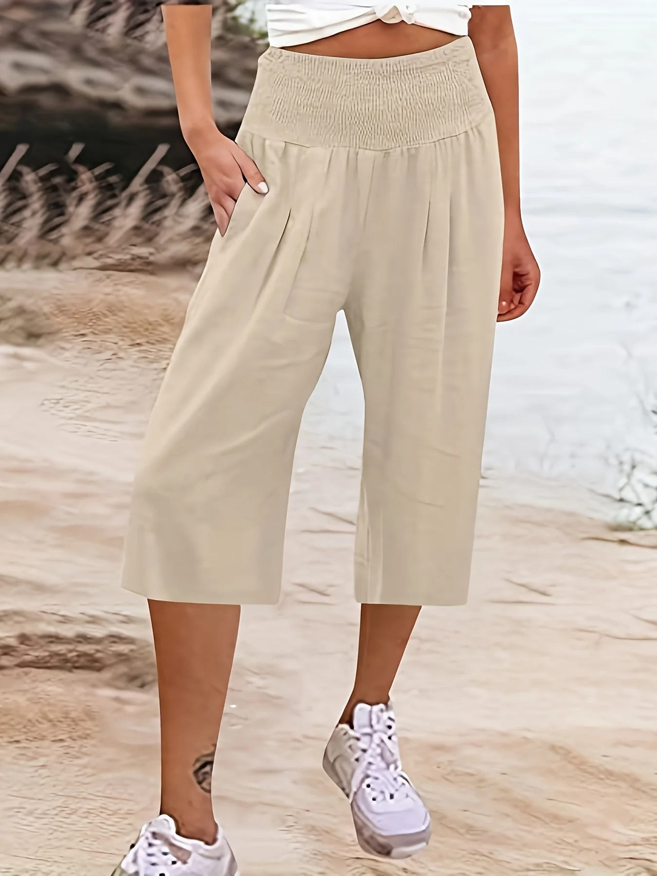 Pantalones de pierna ancha - color marfil