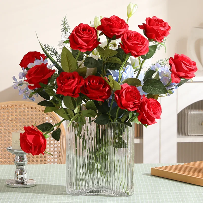 Set of Realistic Artificial Red Roses for Romantic Home and Event Decoration