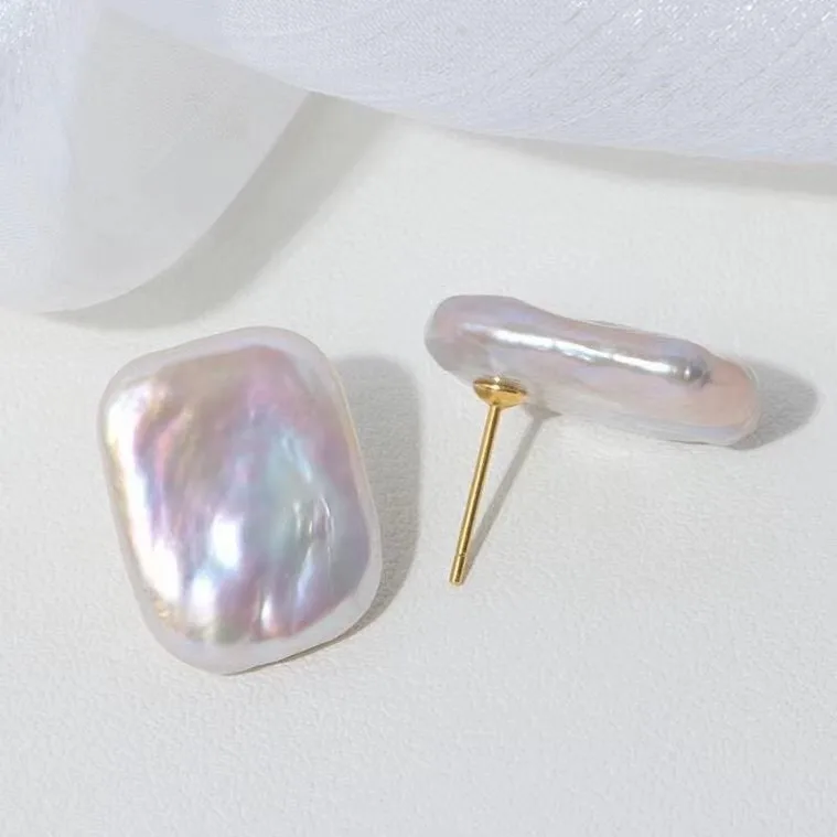 

Simple Retro Style 925 Sterling Natural Freshwater Silver Square baroque Pearl Earrings Fine Jewelry Gifts for Women 14-19mm EF